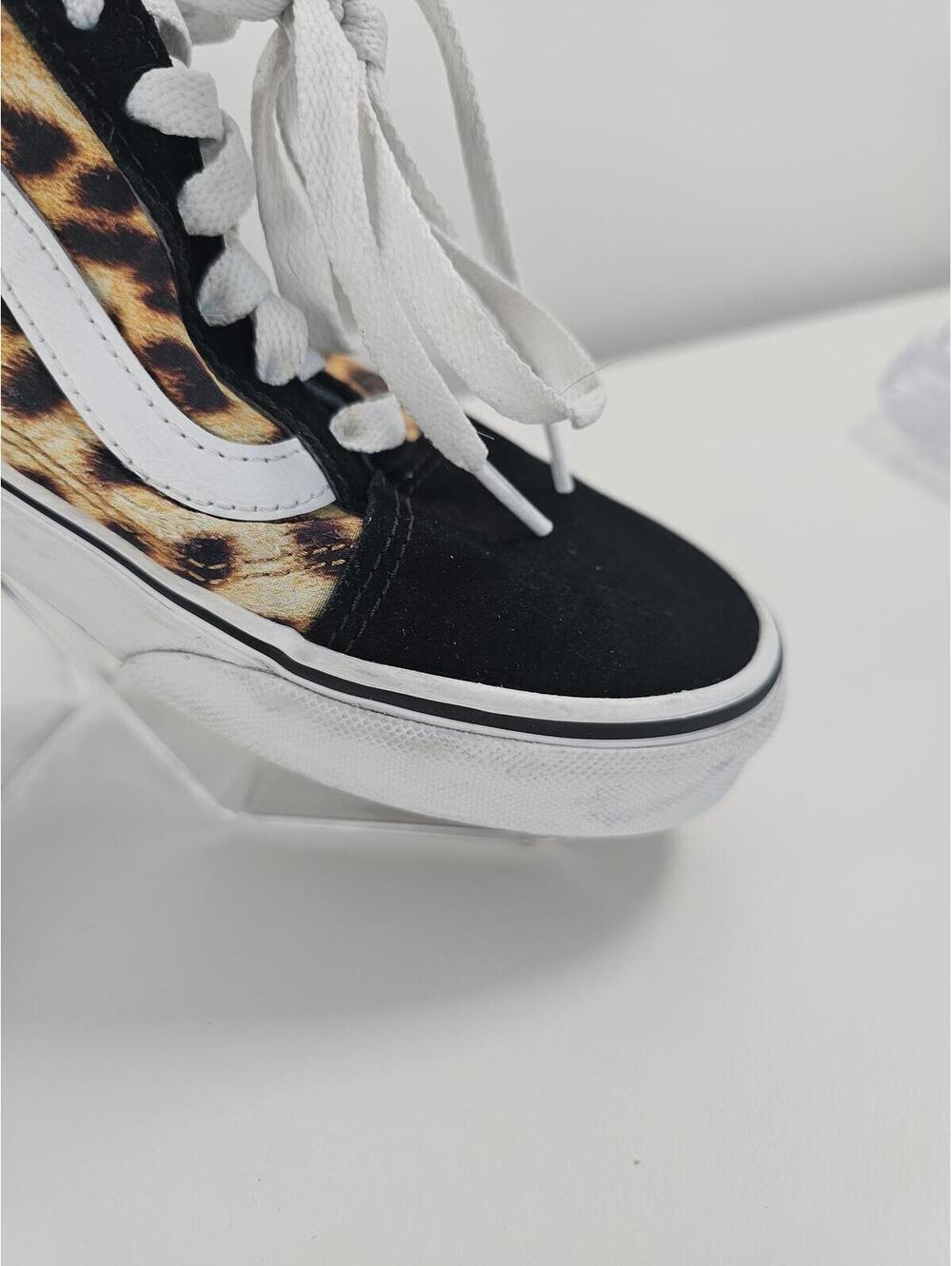 Vans Old Skool Leopard Print Black/White Skate Sneakers - Picture 2 of 14
